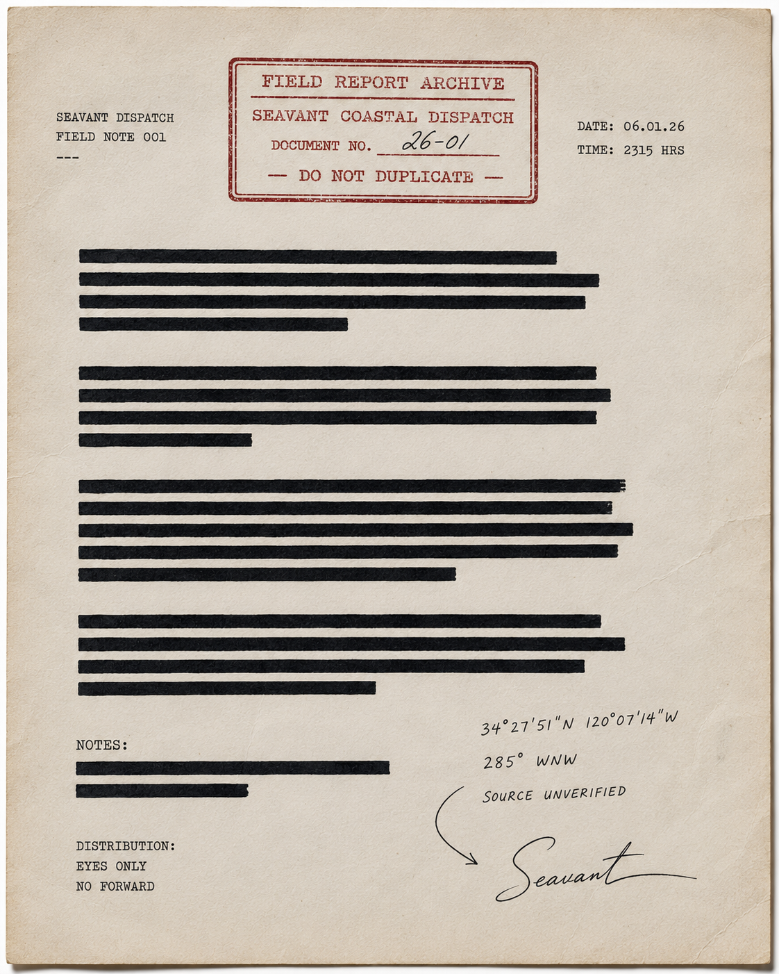 FIELD NOTES - monthly dispatch